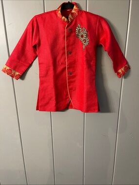 Children’s Chinese Jacket Red Linen Red Gold Embroidery Vintage Style Costume